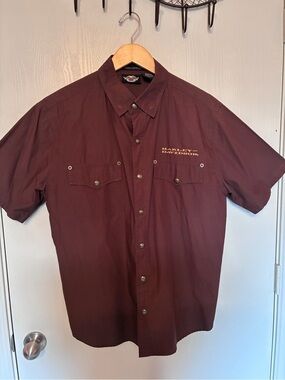 Harley-Davidson Men's Short Sleeve Button-Down Shirt in Deep Brown